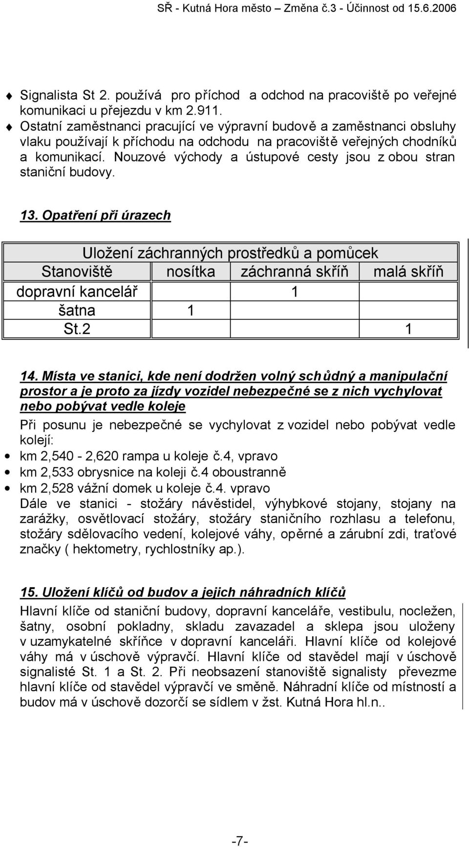 Nouzové východy a ústupové cesty jsou z obou stran staniční budovy. 13.