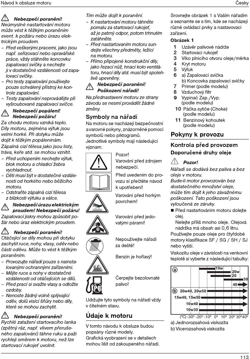 Pro testy zapalování používejte pouze schválený pøístroj ke kontrole zapalování. Testy zapalování neprovádìjte pøi vyšroubované zapalovací svíčce.