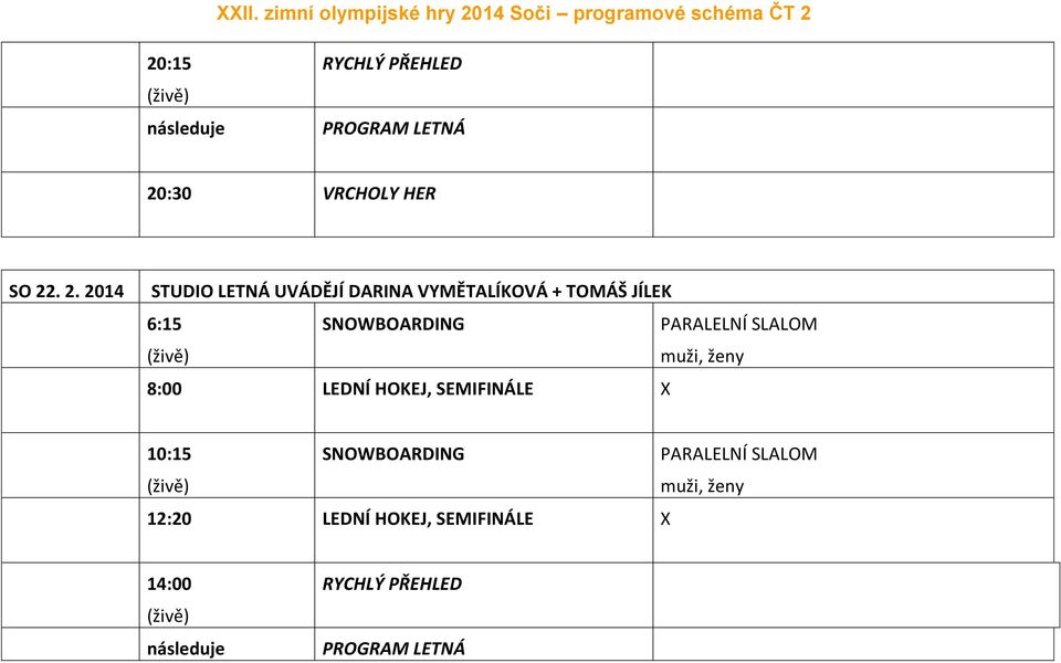 . 2. 2014 STUDIO LETNÁ UVÁDĚJÍ DARINA VYMĚTALÍKOVÁ +