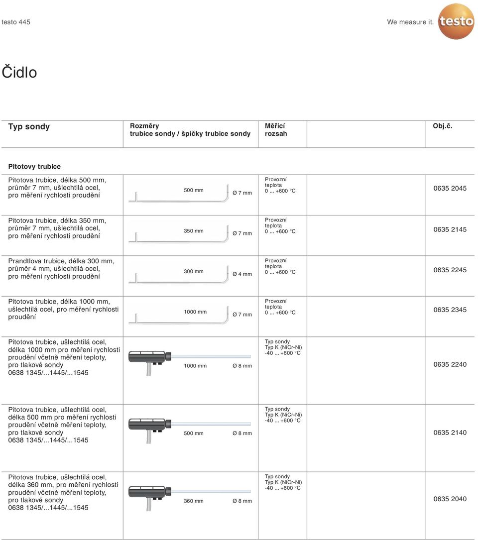 .. +600 C 0635 2145 Prandtlova trubice, délka 300 mm, průměr 4 mm, ušlechtilá ocel, pro měření rychlosti proudění 300 mm Ø 4 mm Provozní teplota 0.