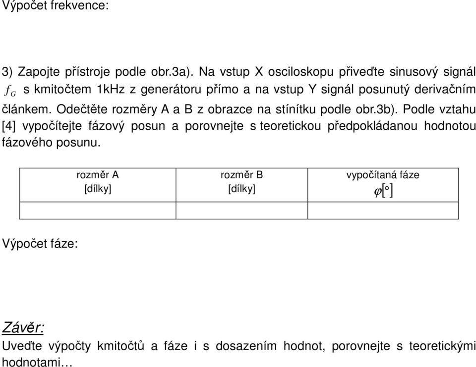 článkem. Odečtěte rozměry A a B z obrazce na stínítku podle obr.3b).