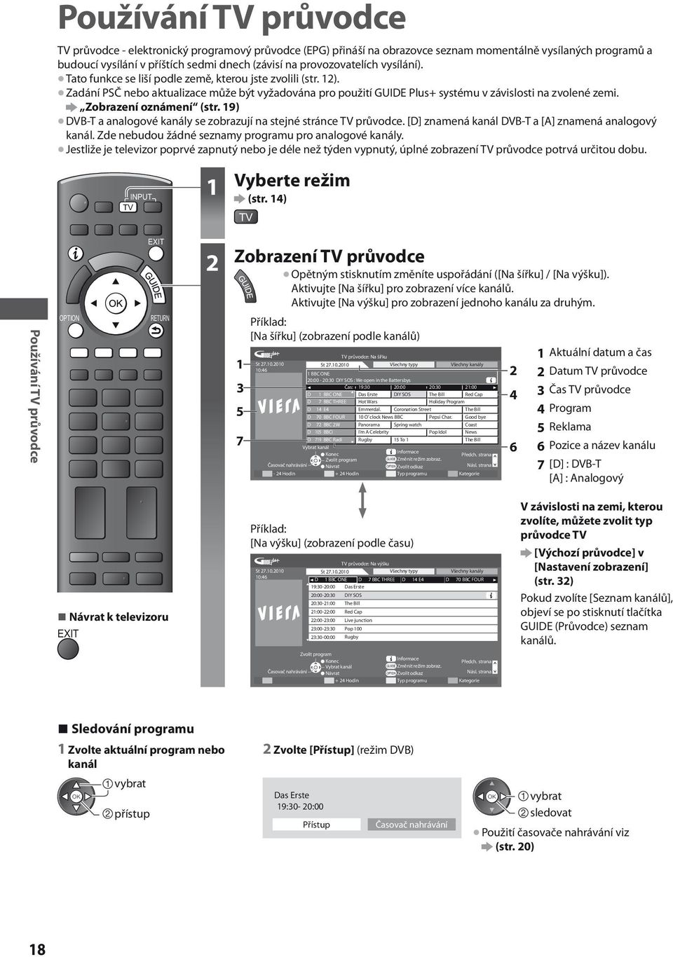 Coast BBCi GUIDE OPTION 2 4 6 1 2 3 4 5 6 7 PROGRAMME REC Návrat k televizoru 7 GUIDE OPTION V závislosti na zemi, kterou zvolíte, můžete