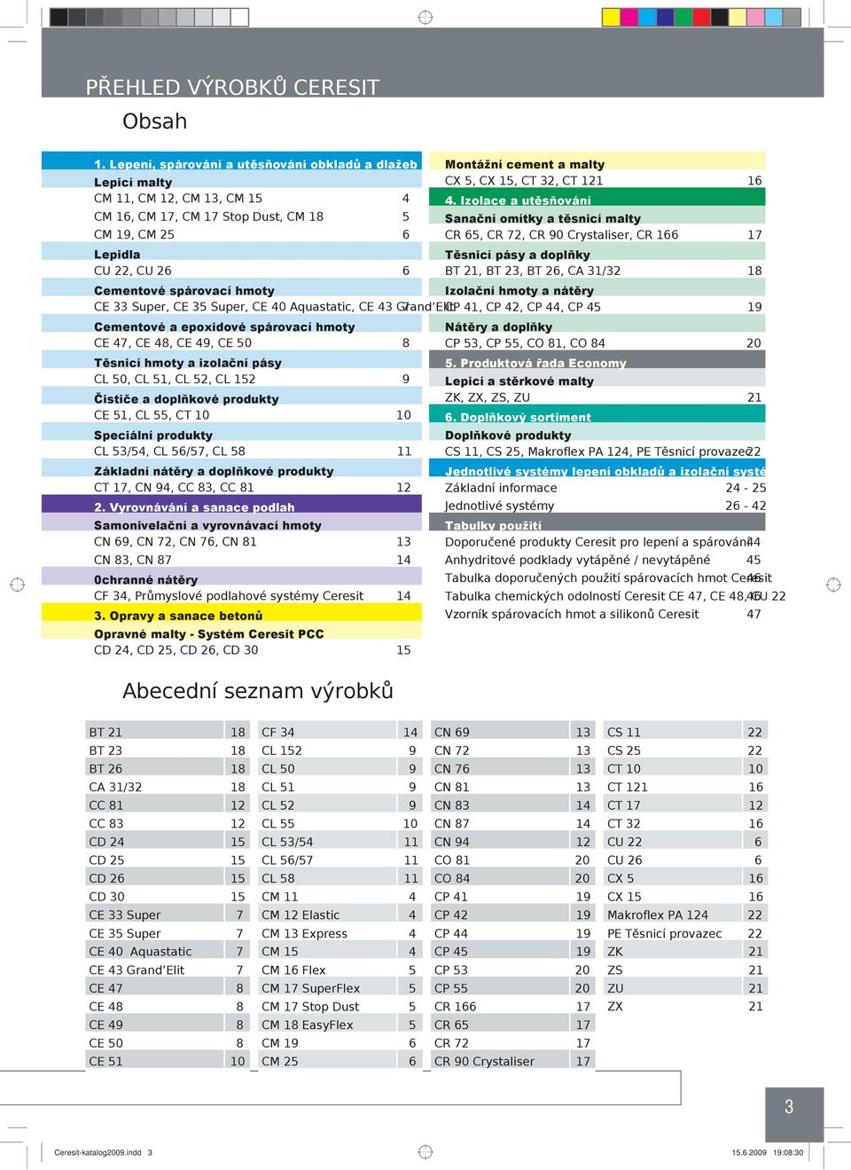 BT 6, CA 31/3 18 16 Cementové spárovací hmoty Izolační hmoty a nátěry CE 33 Super, CE 35 Super, CE 40 Aquastatic, CE 43 Grand Elit 7 CP 41, CP 4, CP 44, CP 45 19 Cementové a epoidové spárovací hmoty