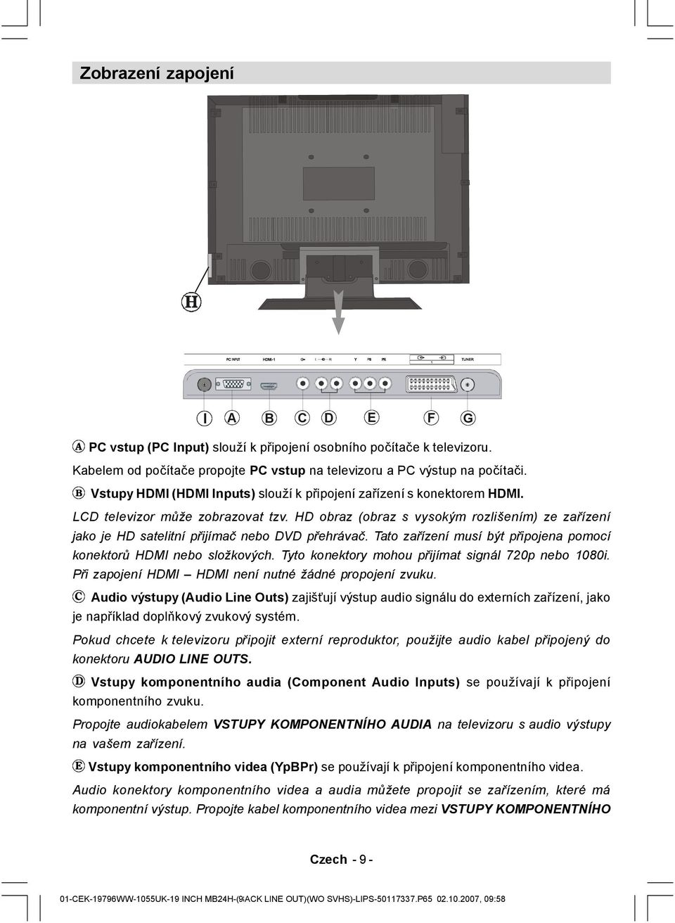 HD obraz (obraz s vysokým rozlišením) ze zařízení jako je HD satelitní přijímač nebo DVD přehrávač. Tato zařízení musí být připojena pomocí konektorů HDMI nebo složkových.