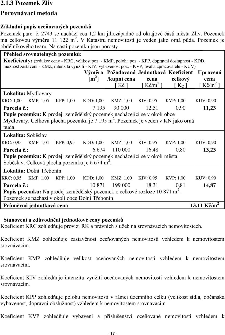 - KMP, poloha poz. - KPP, dopravní dostupnost - KDD, možnost zastavění - KMZ, intenzita využití - KIV, vybavenost poz.