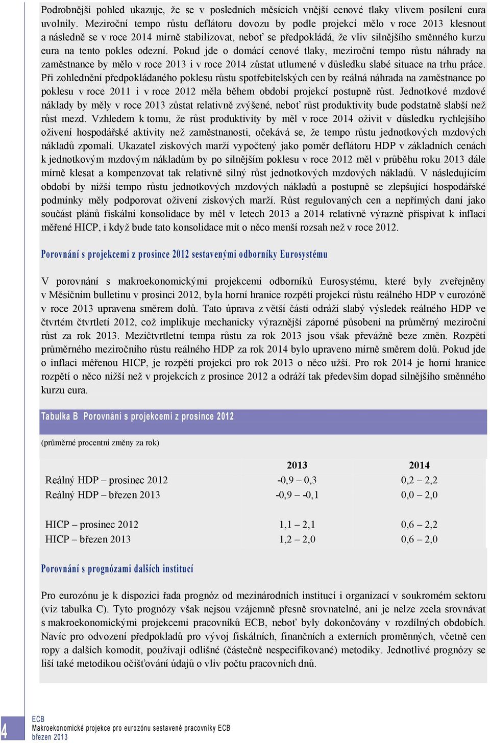 pokles odezní. Pokud jde o domácí cenové tlaky, meziroční tempo růstu náhrady na zaměstnance by mělo v roce 2013 i v roce 2014 zůstat utlumené v důsledku slabé situace na trhu práce.