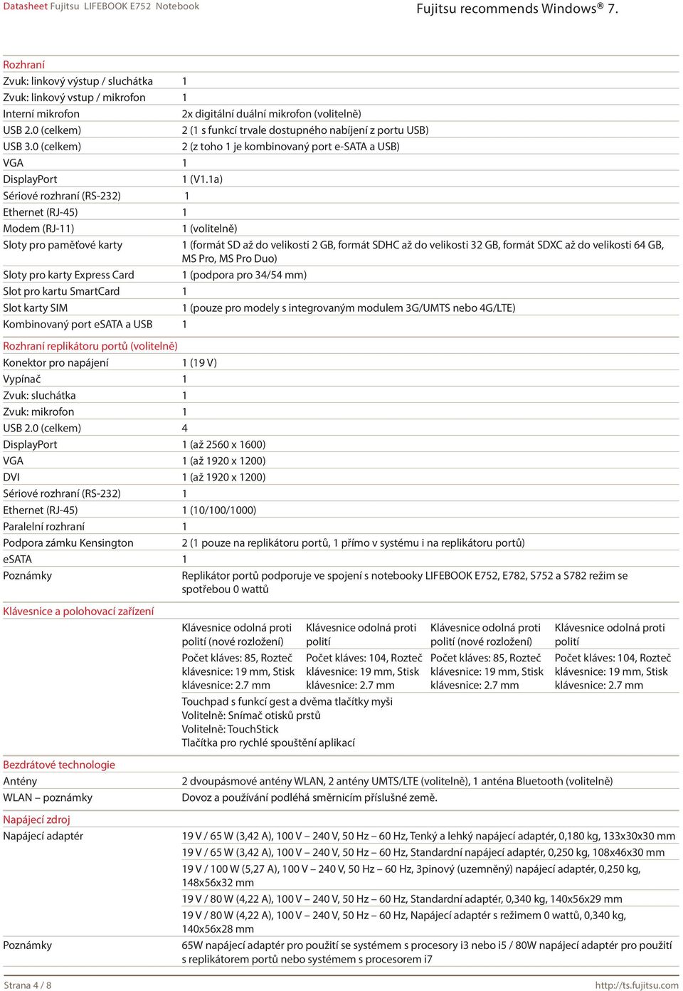 1a) Sériové rozhraní (RS-232) 1 Ethernet (RJ-45) 1 Modem (RJ-11) 1 (volitelně) Sloty pro paměťové karty 1 (formát SD až do velikosti 2 GB, formát SDHC až do velikosti 32 GB, formát SDXC až do