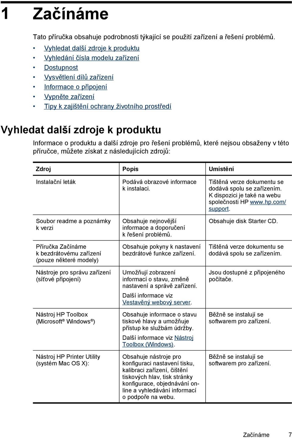 zdroje k produktu Informace o produktu a další zdroje pro řešení problémů, které nejsou obsaženy v této příručce, můžete získat z následujících zdrojů: Zdroj Popis Umístění Instalační leták Soubor