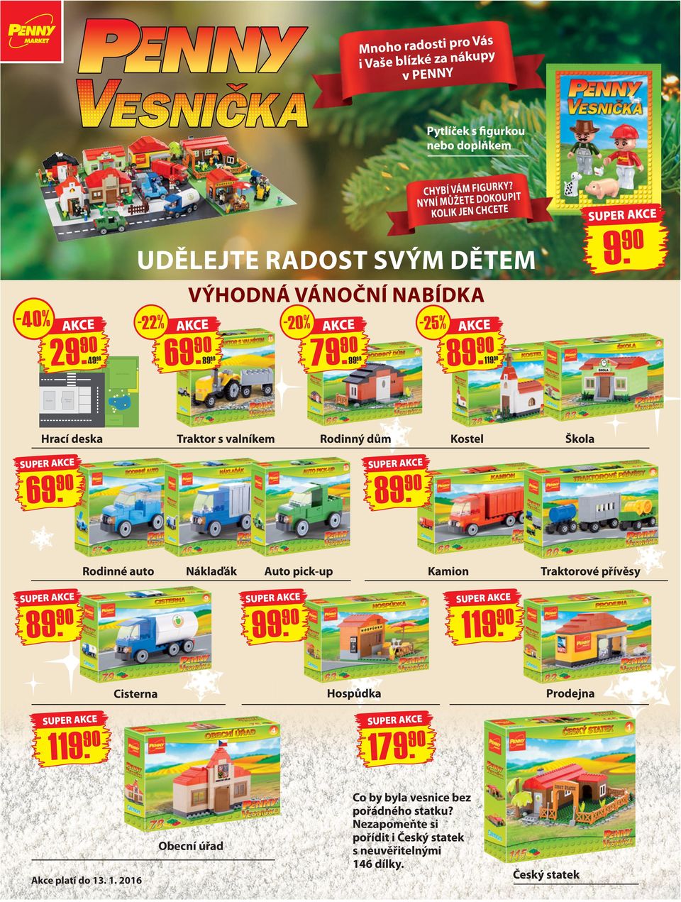 Hrací deska Traktor s valníkem Rodinný dům Kostel Škola SUPER SUPER 69. 89. Rodinné auto Náklaďák Auto pick-up Kamion Traktorové přívěsy SUPER 89.