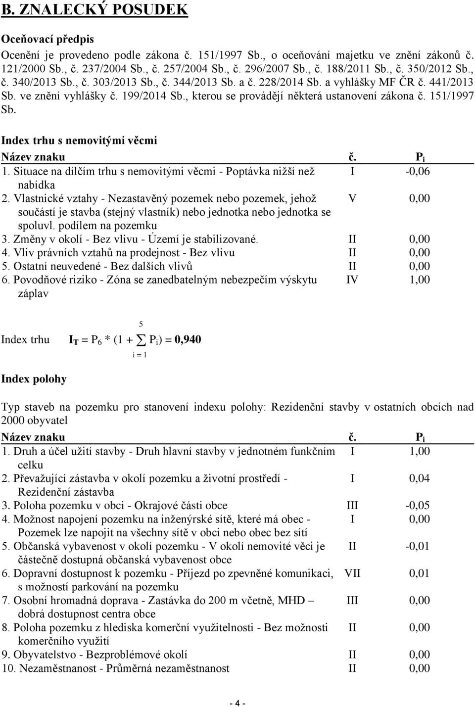 , kterou se provádějí některá ustanovení zákona č. 151/1997 Sb. Index trhu s nemovitými věcmi Název znaku č. P i 1. Situace na dílčím trhu s nemovitými věcmi - Poptávka nižší než I -0,06 nabídka 2.