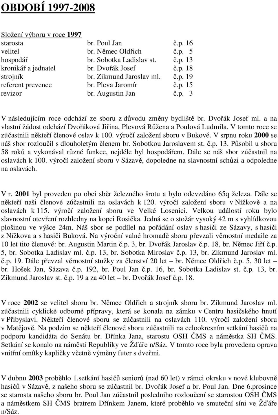 a na vlastní žádost odchází Dvořáková Jiřina, Plevová Růžena a Poulová Ludmila. V tomto roce se zúčastnili někteří členové oslav k 100. výročí založení sboru v Bukové.