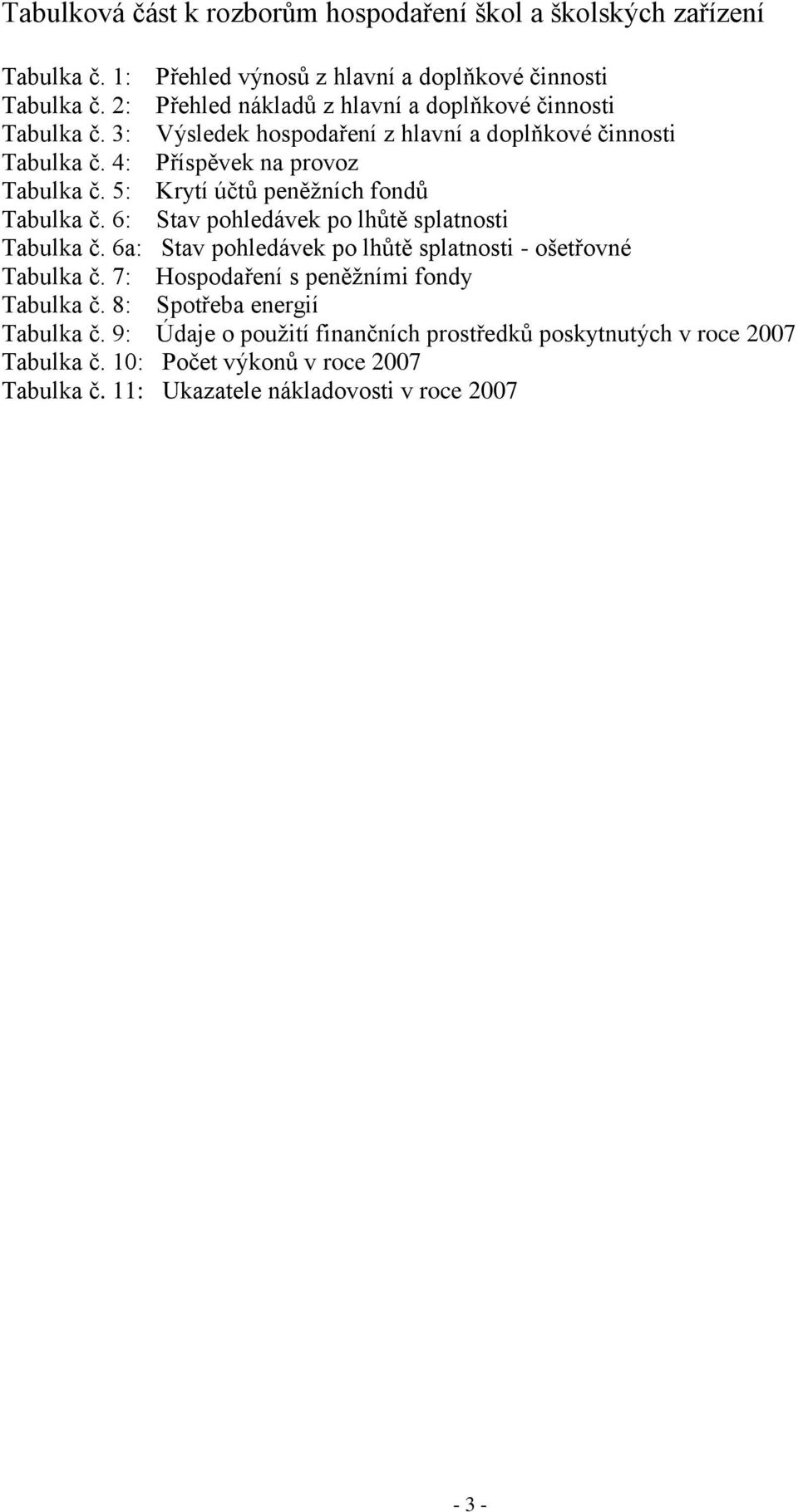 5: Krytí účtů peněţních fondů Tabulka č. 6: Stav pohledávek po lhůtě splatnosti Tabulka č. 6a: Stav pohledávek po lhůtě splatnosti - ošetřovné Tabulka č.