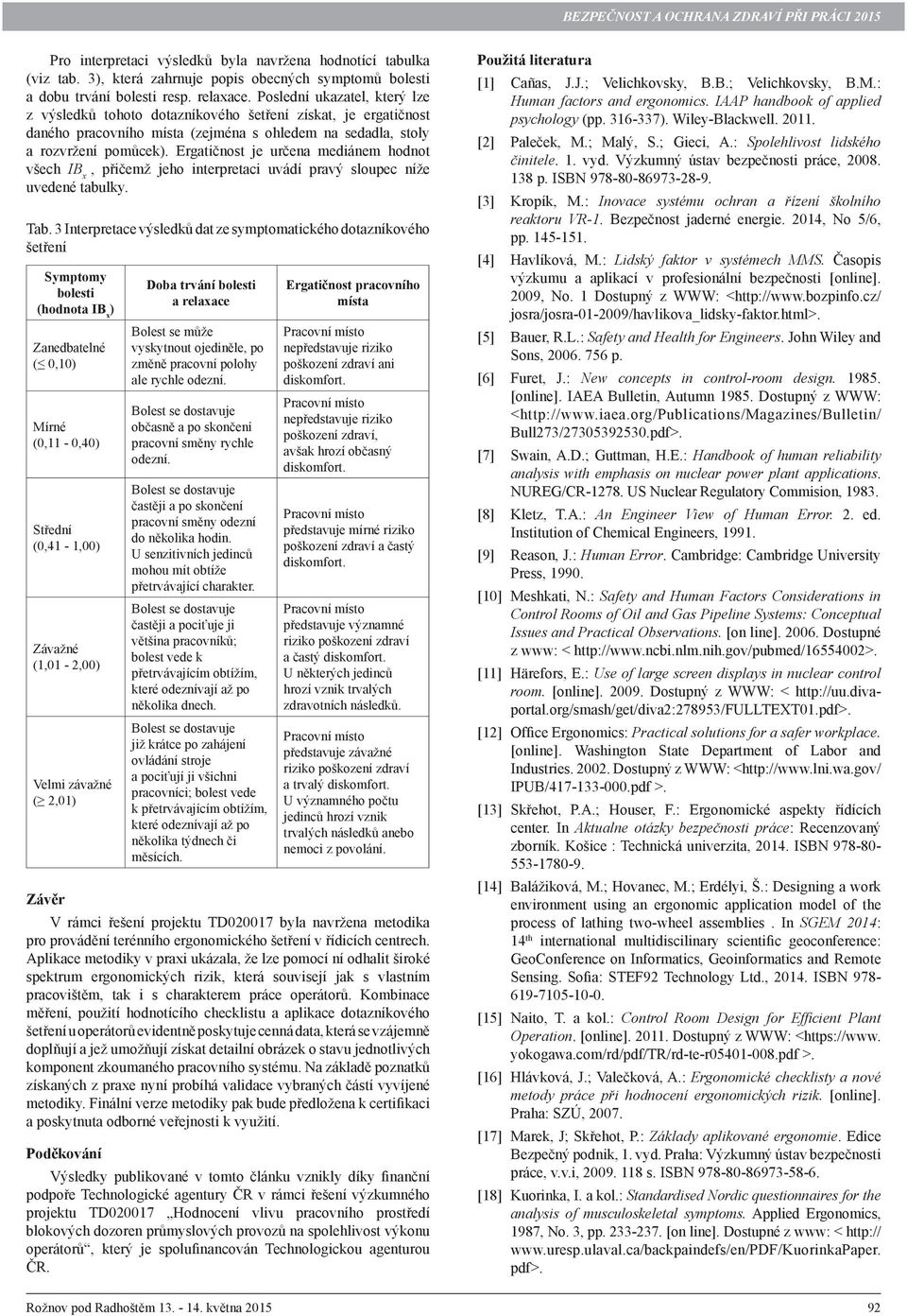 Ergatičnost je určena mediánem hodnot všech IB x, přičemž jeho interpretaci uvádí pravý sloupec níže uvedené tabulky. Tab.