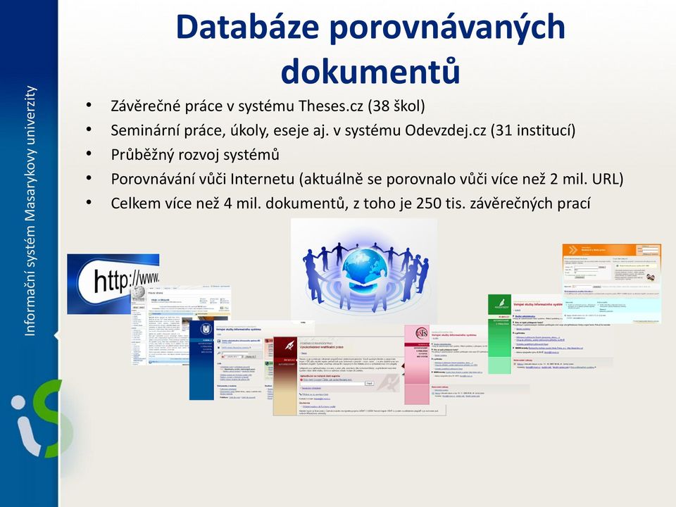 cz (31 institucí) Průběžný rozvoj systémů Porovnávání vůči Internetu (aktuálně