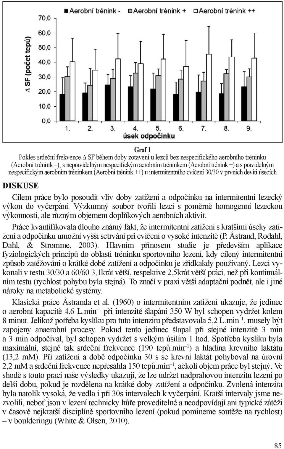 intermitentní lezecký výkon do vyčerpání. Výzkumný soubor tvořili lezci s poměrně homogenní lezeckou výkonností, ale různým objemem doplňkových aerobních aktivit.