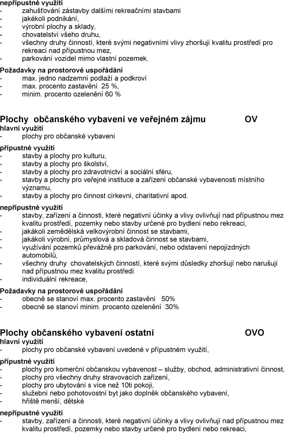 procento zastavění 25 %, - minim.