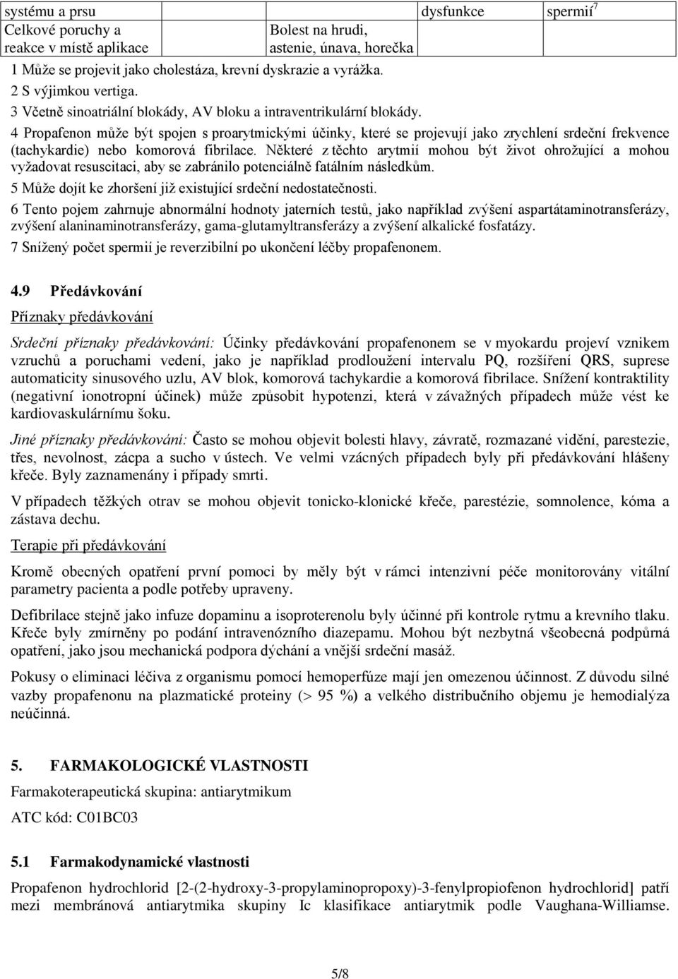 4 Propafenon může být spojen s proarytmickými účinky, které se projevují jako zrychlení srdeční frekvence (tachykardie) nebo komorová fibrilace.