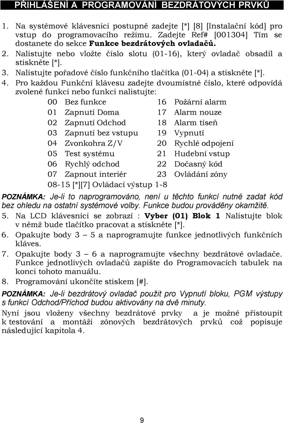 Nalistujte pořadové číslo funkčního tlačítka (01-04) a stiskněte [*]. 4.