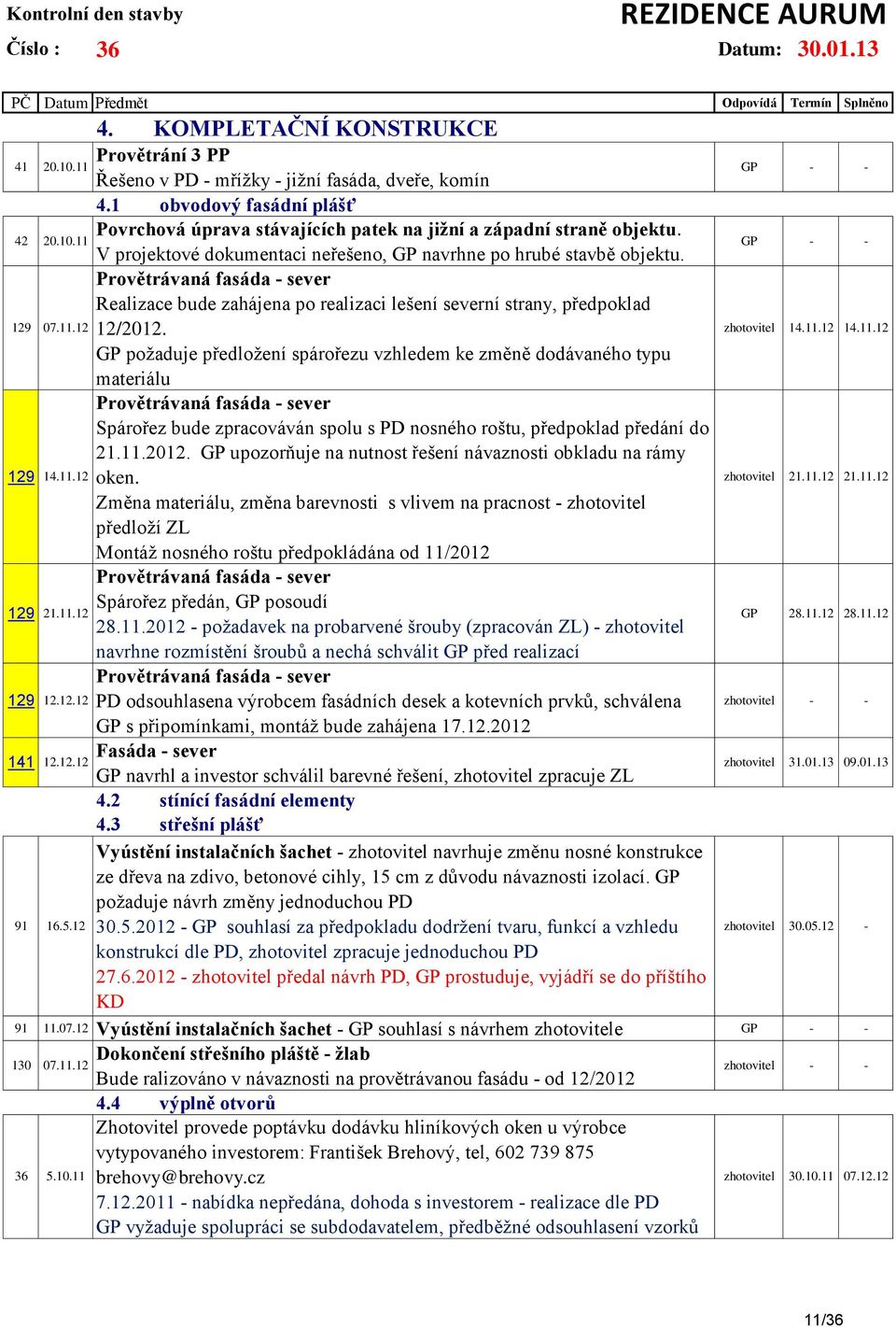 Provětrávaná fasáda - sever Realizace bude zahájena po realizaci lešení severní strany, předpoklad 12/2012.