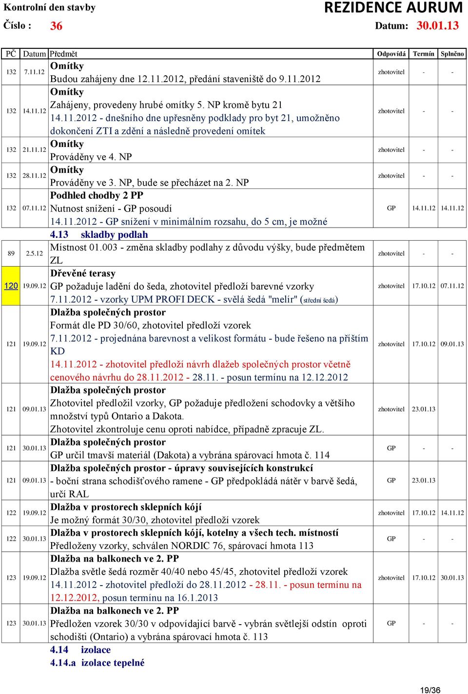 NP, bude se přecházet na 2. NP Podhled chodby 2 PP Nutnost snížení - GP posoudí 14.11.2012 - GP snížení v minimálním rozsahu, do 5 cm, je možné 4.13 skladby podlah Místnost 01.