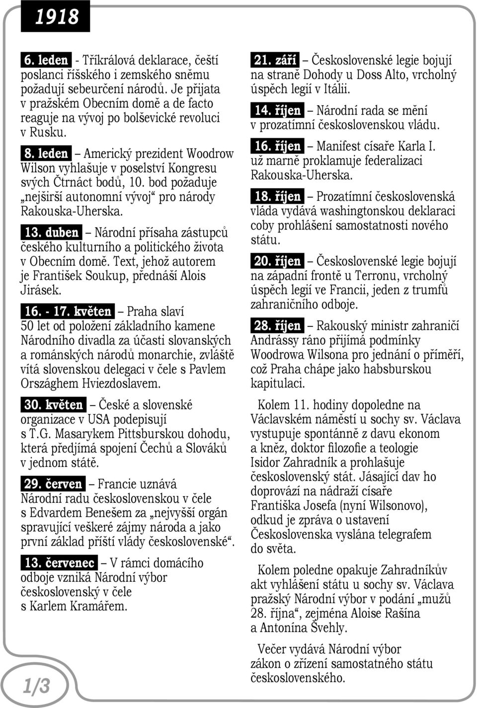 bod požaduje nejširší autonomní vývoj pro národy Rakouska-Uherska. 13. duben Národní přísaha zástupců českého kulturního a politického života v Obecním domě.