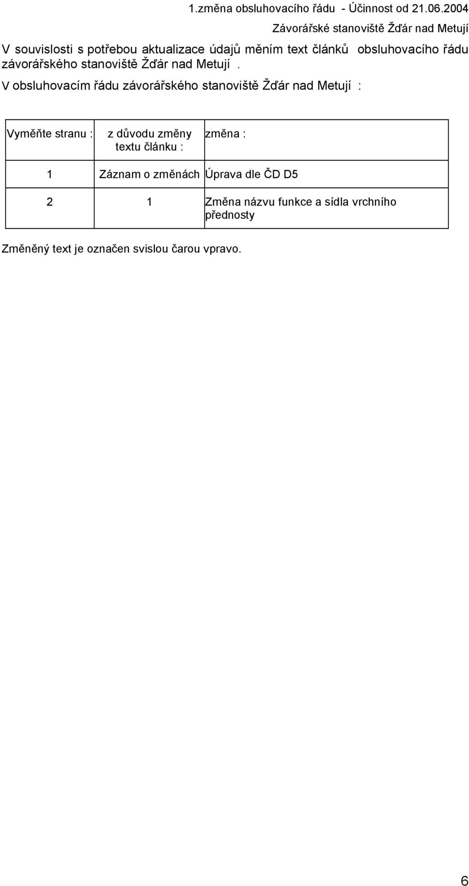 V obsluhovacím řádu závorářského stanoviště : Vyměňte stranu : z důvodu změny textu