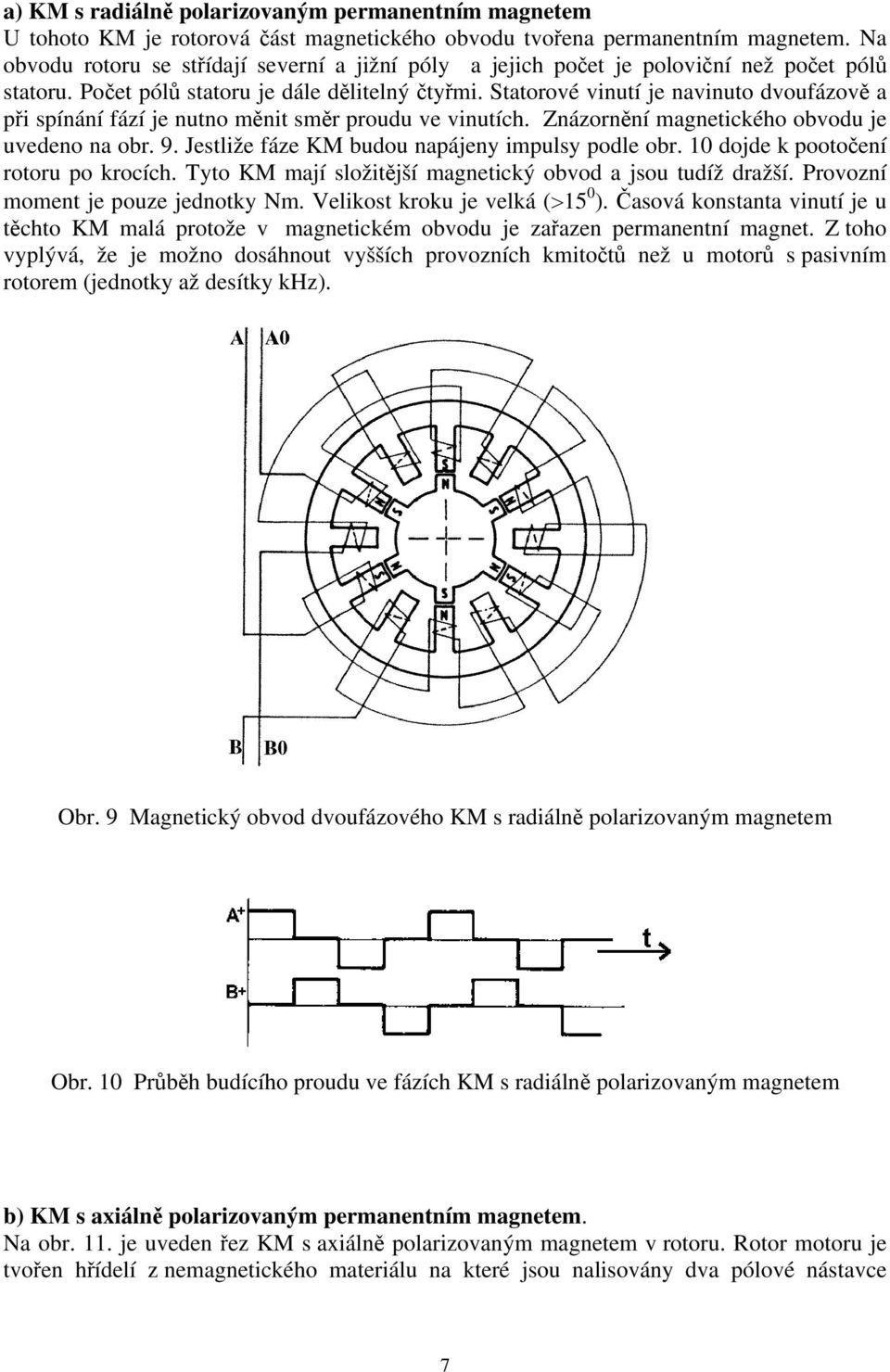 Statorové vinutí je navinuto dvoufázově a při spínání fází je nutno měnit směr proudu ve vinutích. Znázornění magnetického obvodu je uvedeno na obr. 9.