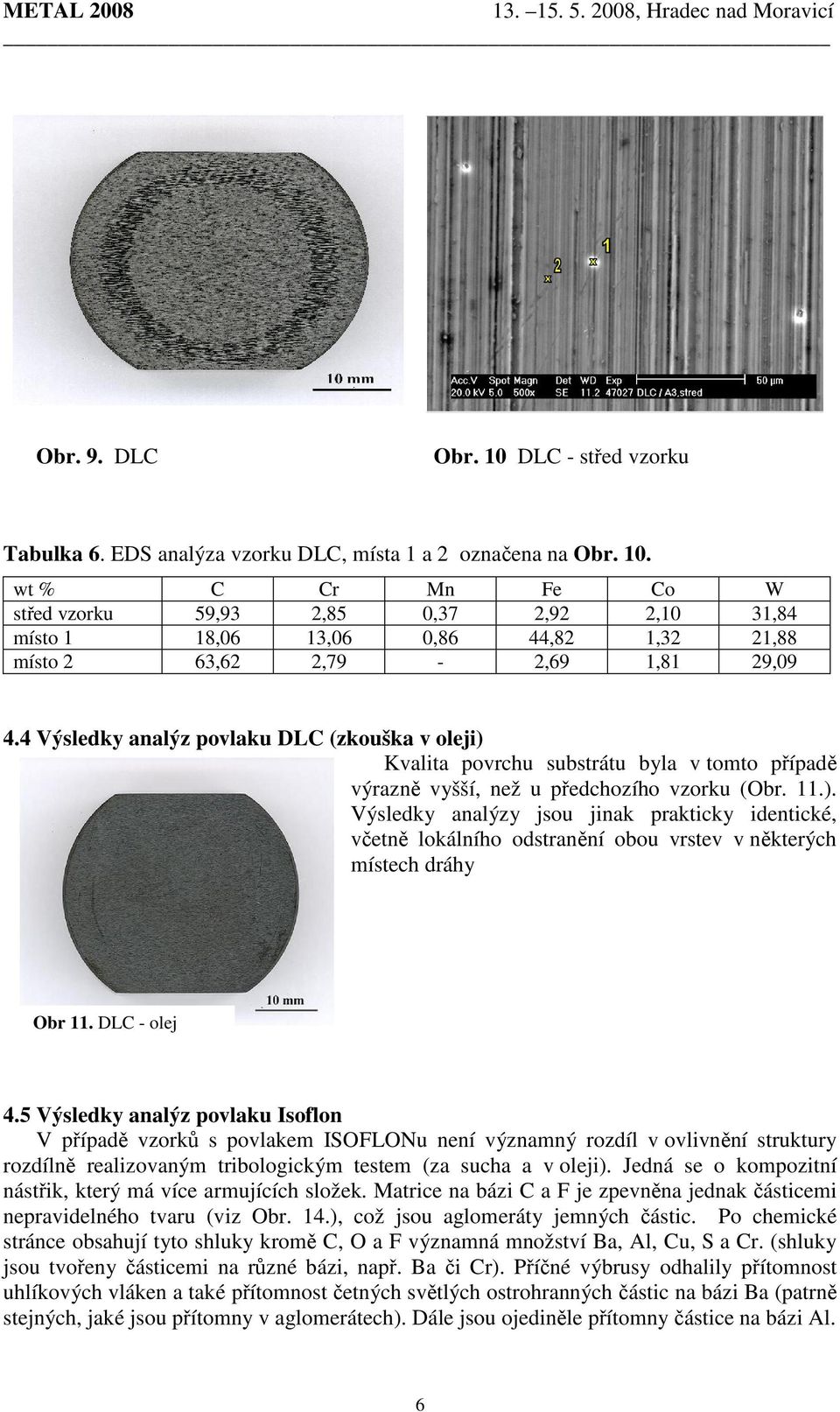 DLC - olej 4.5 Výsledky analýz povlaku Isoflon V případě vzorků s povlakem ISOFLONu není významný rozdíl v ovlivnění struktury rozdílně realizovaným tribologickým testem (za sucha a v oleji).