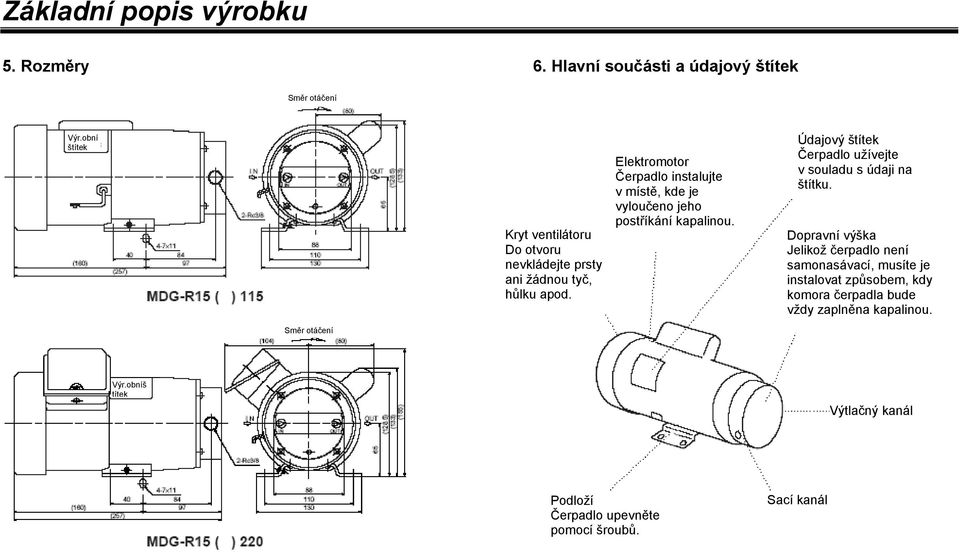 Elektromotor Čerpadlo instalujte v místě, kde je vyloučeno jeho postříkání kapalinou.