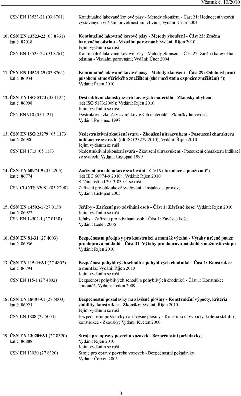 ČSN EN 81-31 (27 4003) kat.č. 86936 17. ČSN EN 115-1+A1 (27 4802) kat.č. 86794 ČSN EN 115-1 (27 4802) 18. ČSN EN 1808+A1 (27 5003) kat.č. 86921 ČSN EN 1808 (27 5003) 19. ČSN EN 13020+A1 (27 8320) kat.