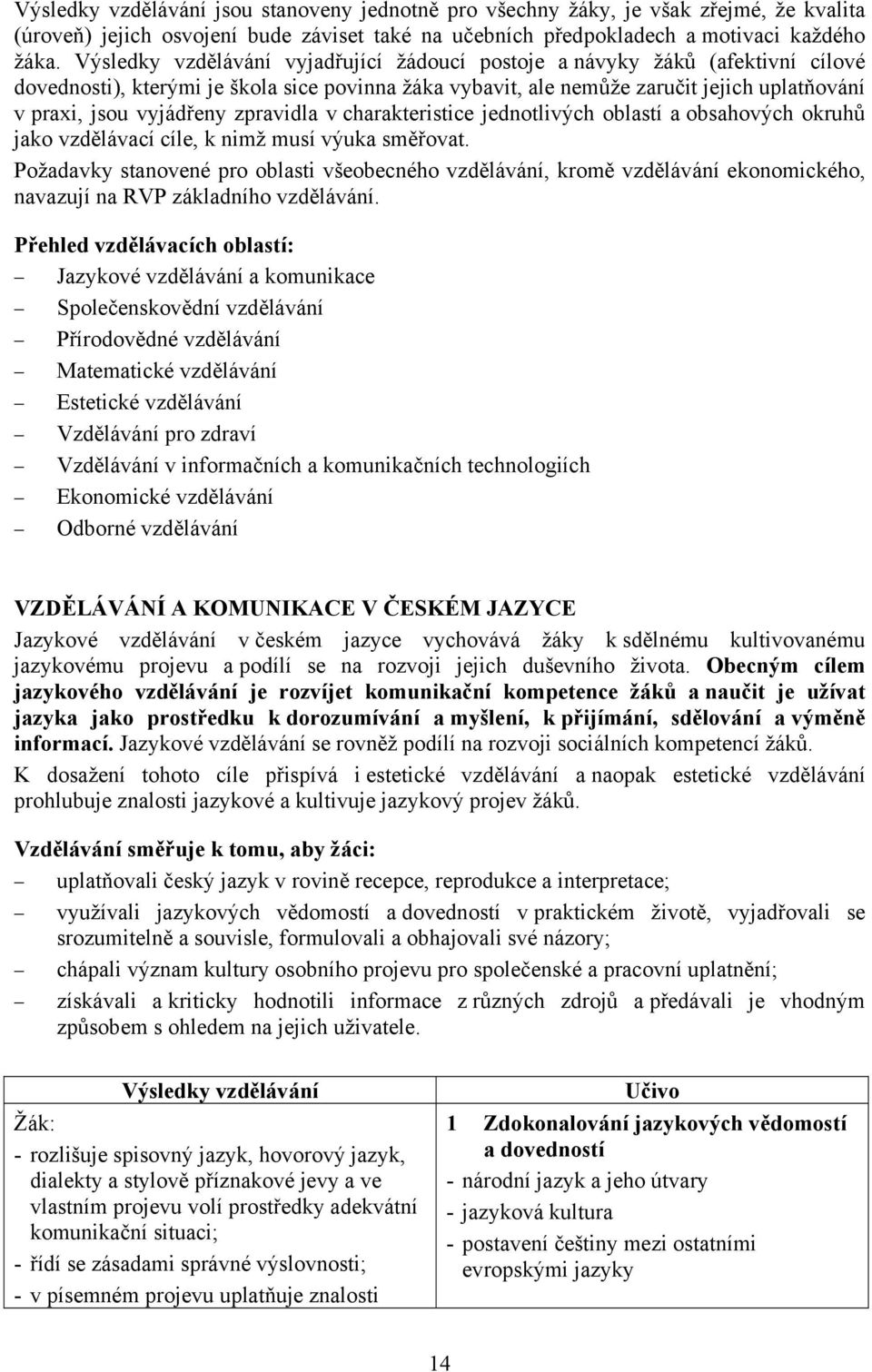 zpravidla v charakteristice jednotlivých oblastí a obsahových okruhů jako vzdělávací cíle, k nimž musí výuka směřovat.