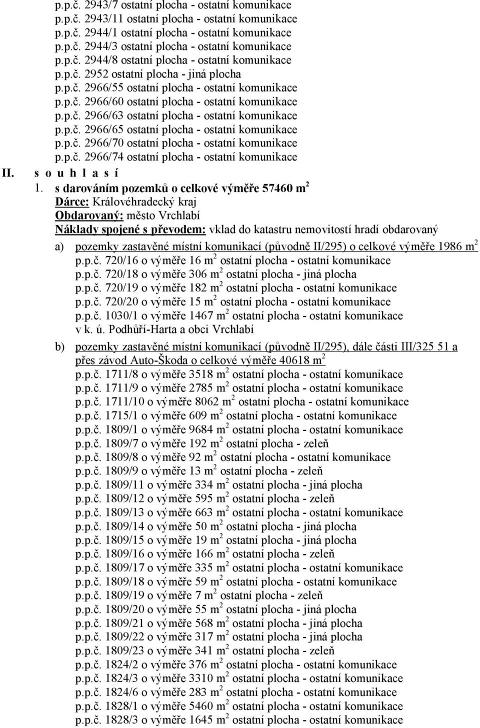 p.č. 2966/65 ostatní plocha - ostatní komunikace p.p.č. 2966/70 ostatní plocha - ostatní komunikace p.p.č. 2966/74 ostatní plocha - ostatní komunikace s o u h l a s í 1.