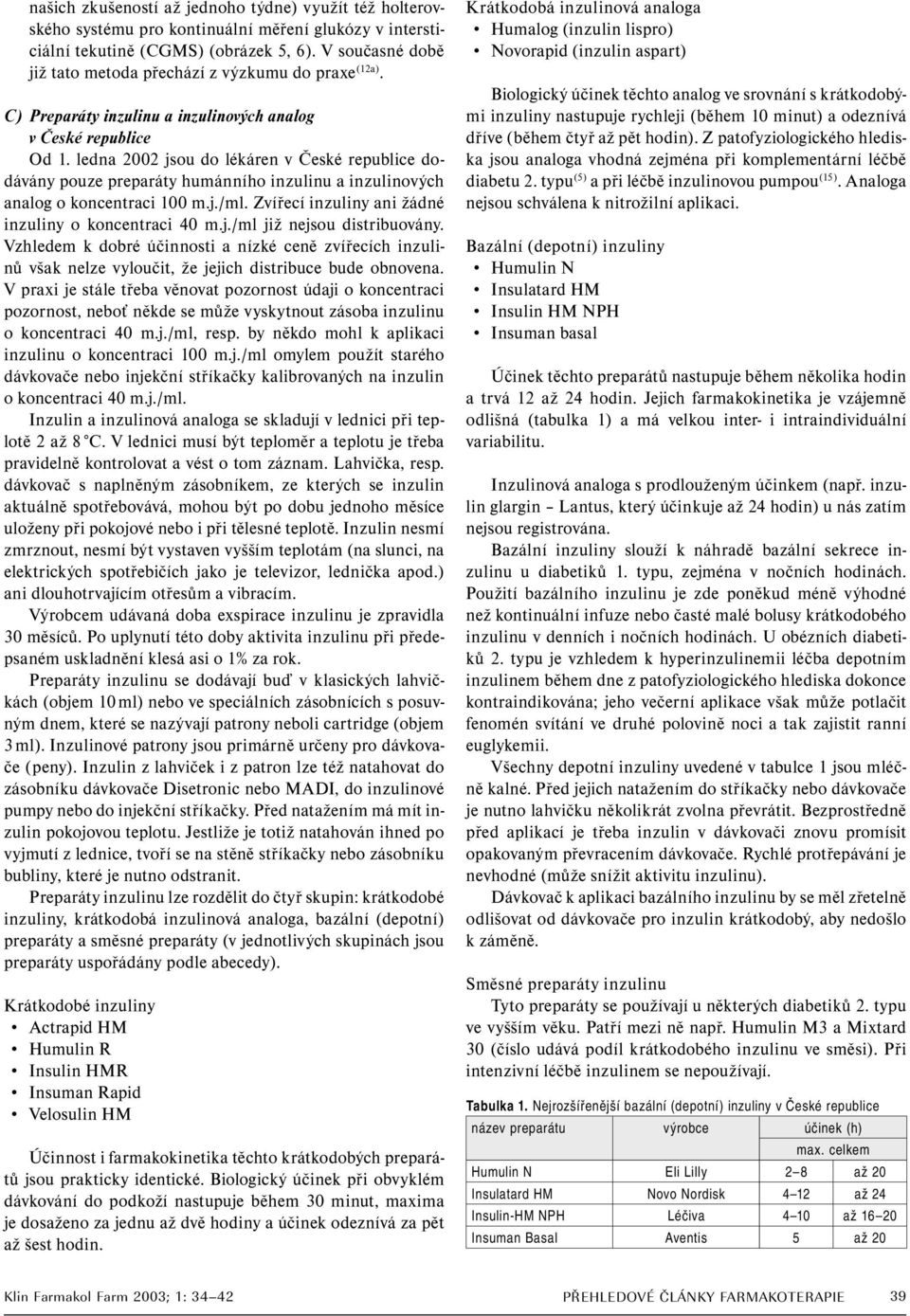ledna 2002 jsou do lékáren v České republice dodávány pouze preparáty humánního inzulinu a inzulinových analog o koncentraci 100 m.j./ml. Zvířecí inzuliny ani žádné inzuliny o koncentraci 40 m.j./ml již nejsou distribuovány.