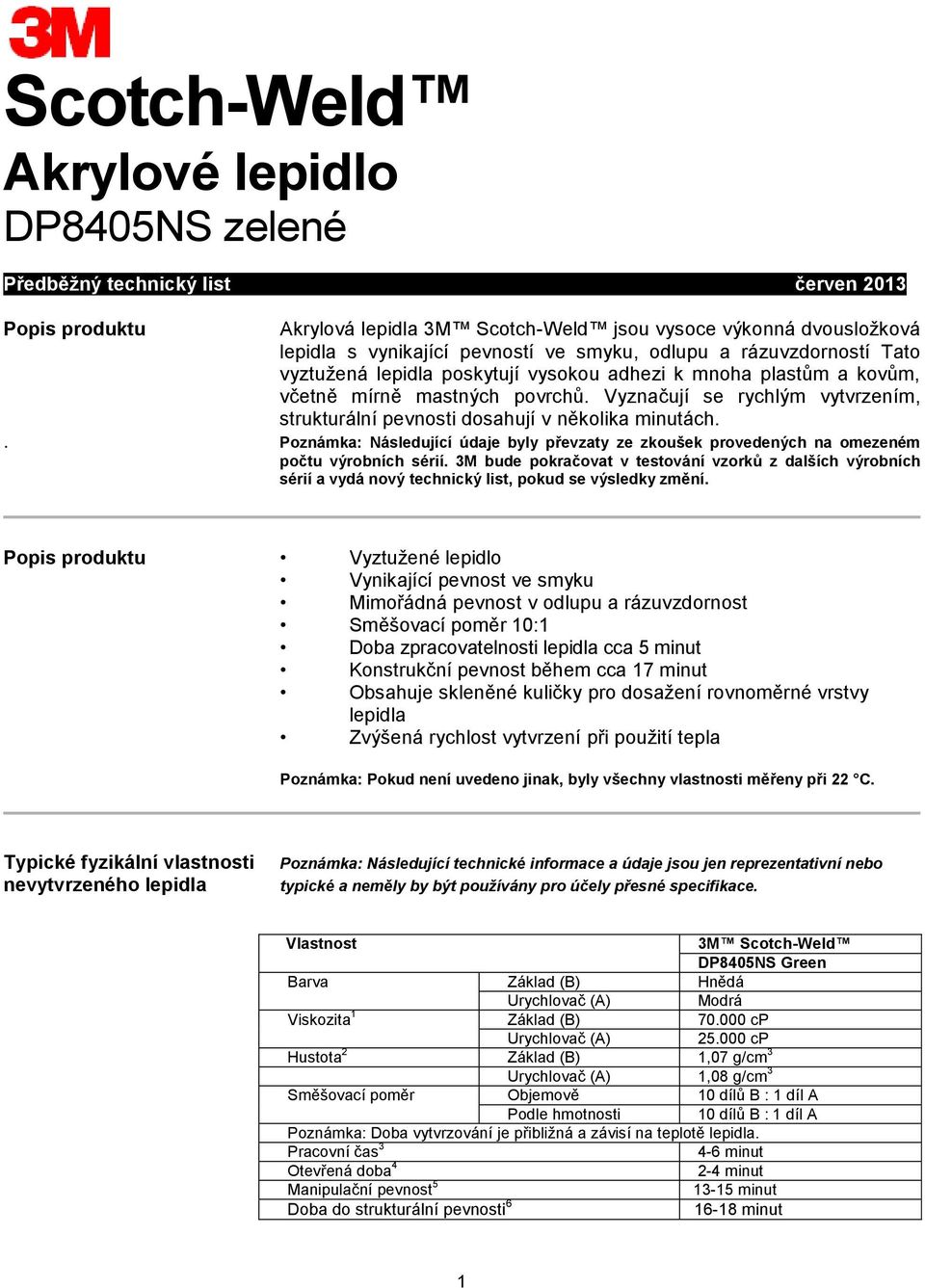 Vyznačují se rychlým vytvrzením, strukturální pevnosti dosahují v několika minutách.. Poznámka: Následující údaje byly převzaty ze zkoušek provedených na omezeném počtu výrobních sérií.