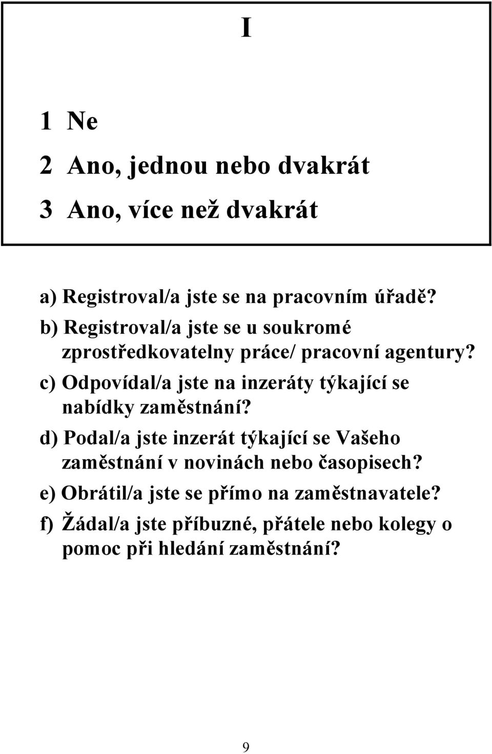 c) Odpovídal/a jste na inzeráty týkající se nabídky zaměstnání?