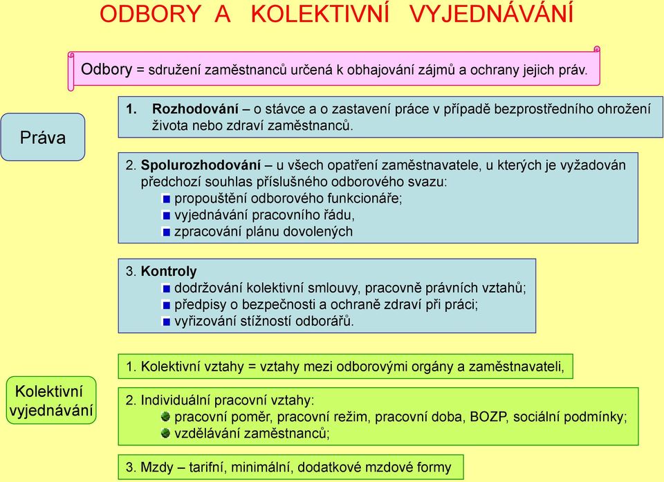 Spolurozhodování u všech opatření zaměstnavatele, u kterých je vyţadován předchozí souhlas příslušného odborového svazu: propouštění odborového funkcionáře; vyjednávání pracovního řádu, zpracování