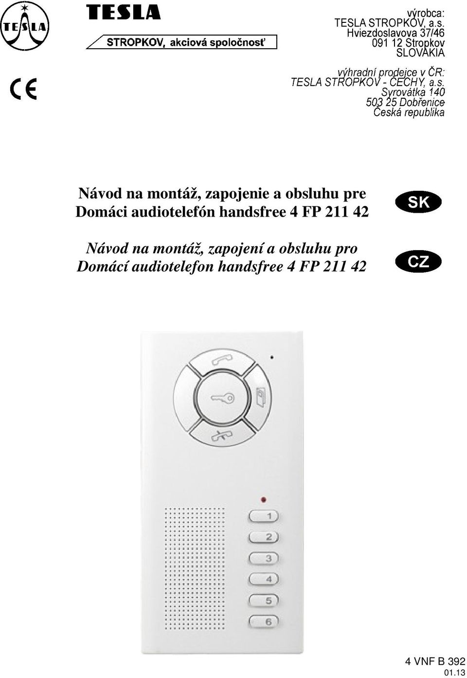 Návod na montáž, zapojení a obsluhu pro