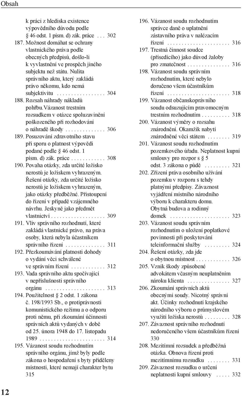 Nulita správního aktu, který zakládá právo někomu, kdo nemá subjektivitu................. 304 188. Rozsah náhrady nákladů pohřbu.