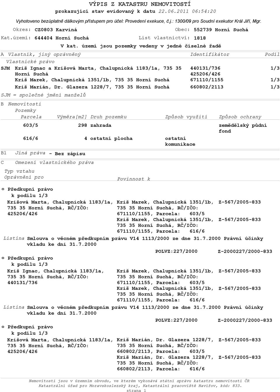 využití Způsb chrany zahrada statní plcha statní kmunikace Kriš Marek, Chalupnická 1351/1b, 671110/1155, Parcela: 603/5 Kriš Marek, Chalupnická 1351/1b, 671110/1155, Parcela: 616/6 zemědělský půdní