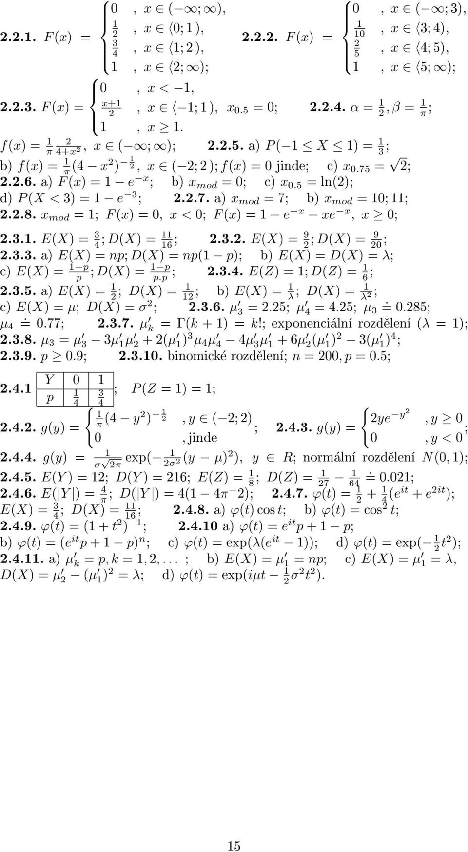 3.3. a) E(X) = np; D(X) = np( p); b) E(X) = D(X) = λ; c) E(X) = p p p ; D(X) = ;.3.4. E(Z) = ; D(Z) = ; p.p 6.3.5. a) E(X) = ; D(X) = ; b) E(X) = ; D(X) = λ λ ; c) E(X) = µ; D(X) = σ ;.3.6. µ 3 =.