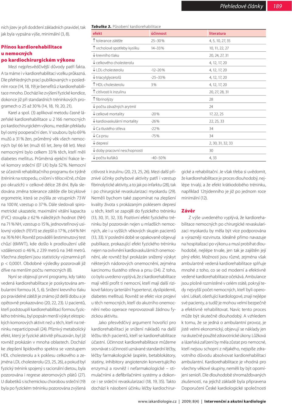 Dle přehledných prací publikovaných v posledním roce (14, 18, 19) je benefitů z kardiorehabilitace mnoho.