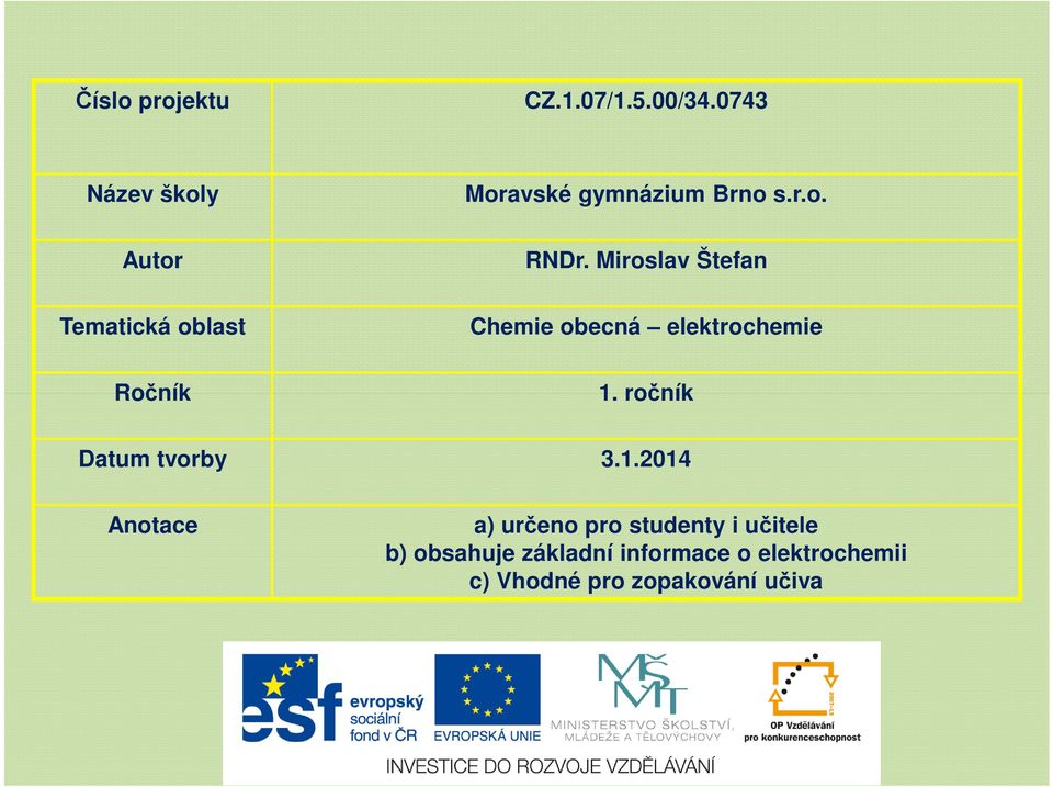 Miroslav Štefan Chemie obecná elektrochemie 1.