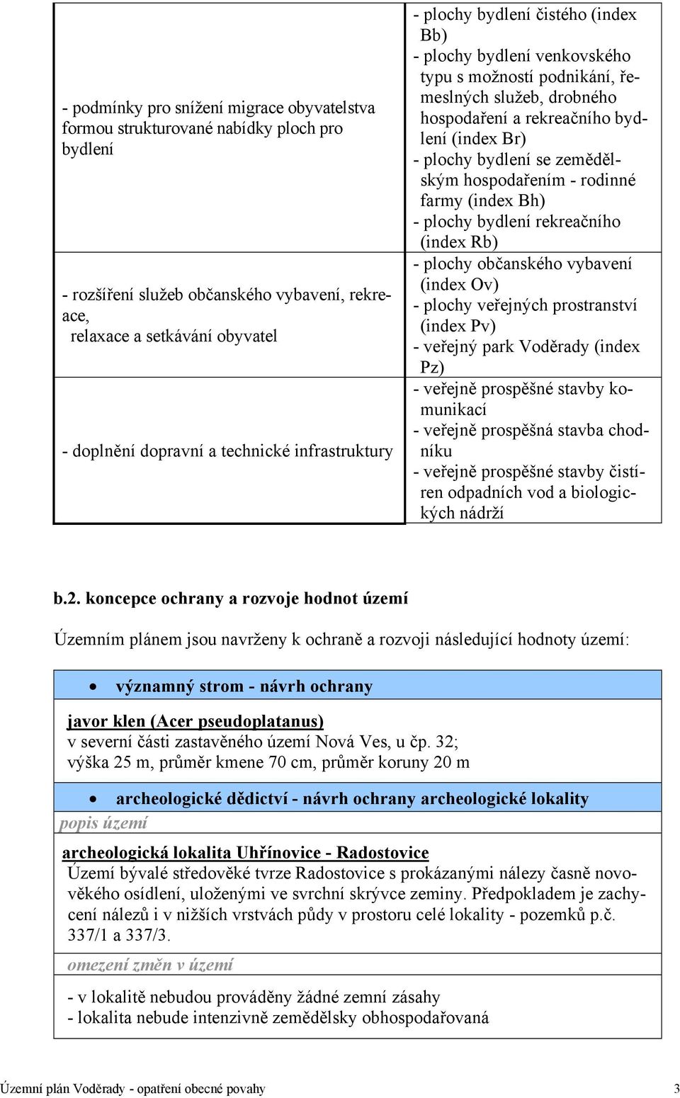 zemědělským hospodařením rodinné farmy (index Bh) plochy bydlení rekreačního (index Rb) plochy občanského vybavení (index Ov) plochy veřejných prostranství (index Pv) veřejný park (index Pz) veřejně