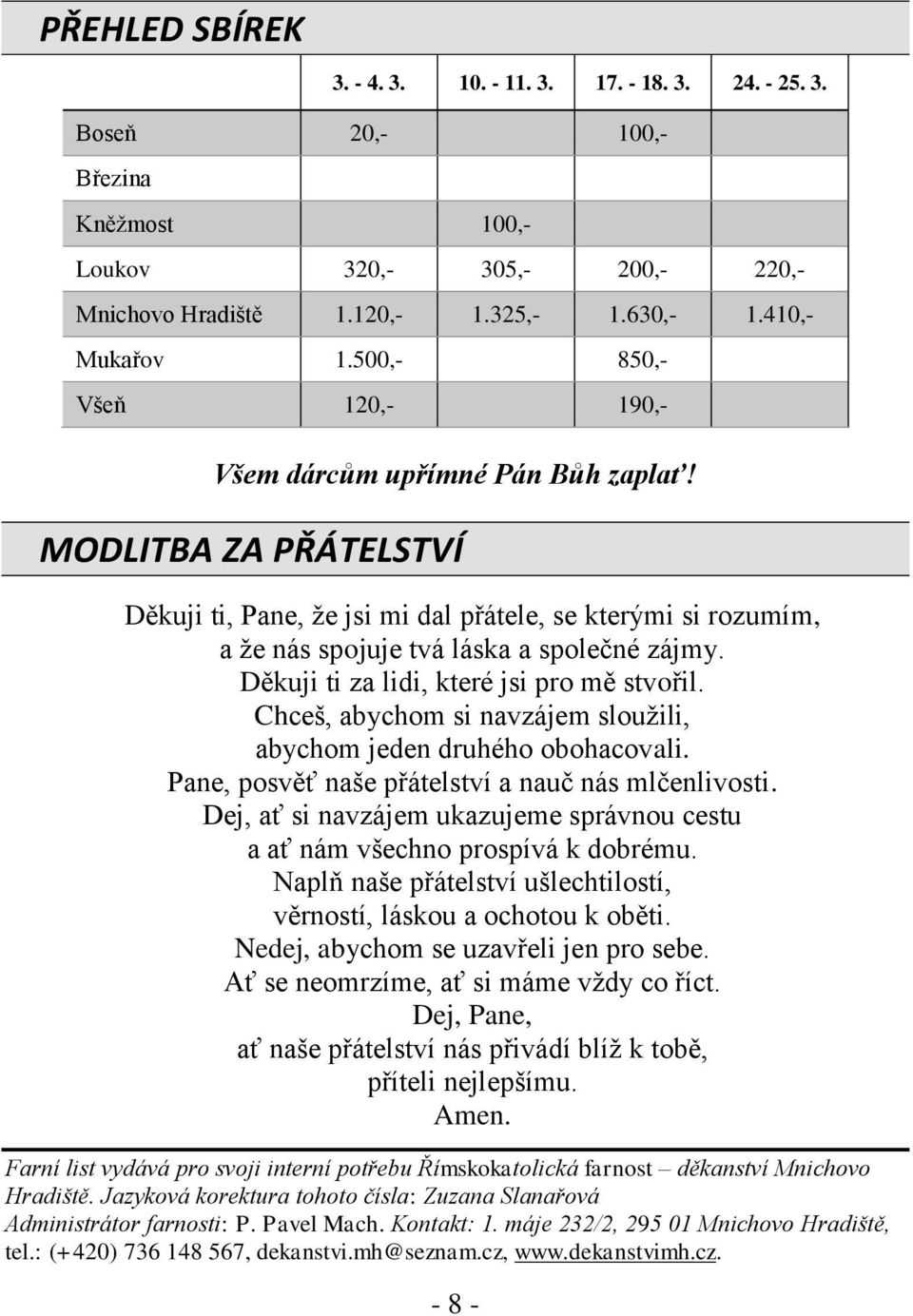 Děkuji ti za lidi, které jsi pro mě stvořil. Chceš, abychom si navzájem sloužili, abychom jeden druhého obohacovali. Pane, posvěť naše přátelství a nauč nás mlčenlivosti.