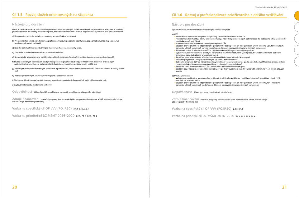 studiem a následný přechod do praxe, která bude zaměřena na kvalitu, odpovědnost a prevenci, a to prostřednictvím: a) Komplexního portfolia služeb pro studenty se specifickými potřebami b)
