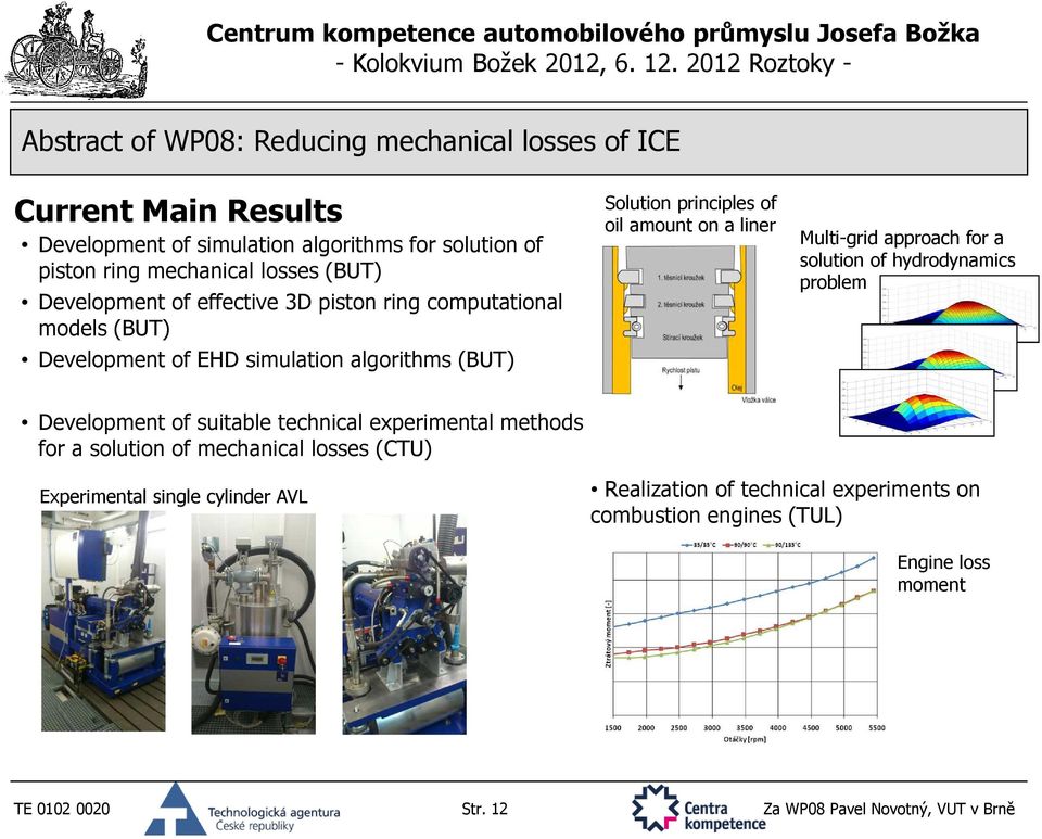 Multi-grid approach for a solution of hydrodynamics problem Development of suitable technical experimental methods for a solution of mechanical losses (CTU)