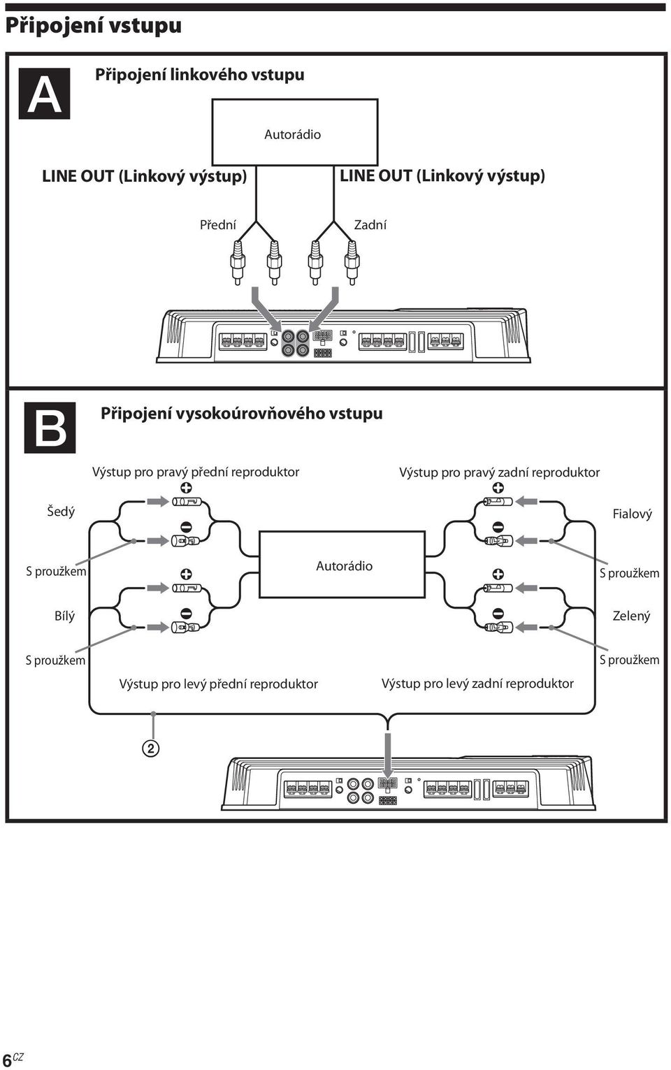 reproduktor Výstup pro pravý zadní reproduktor Šedý Fialový S proužkem Autorádio S proužkem