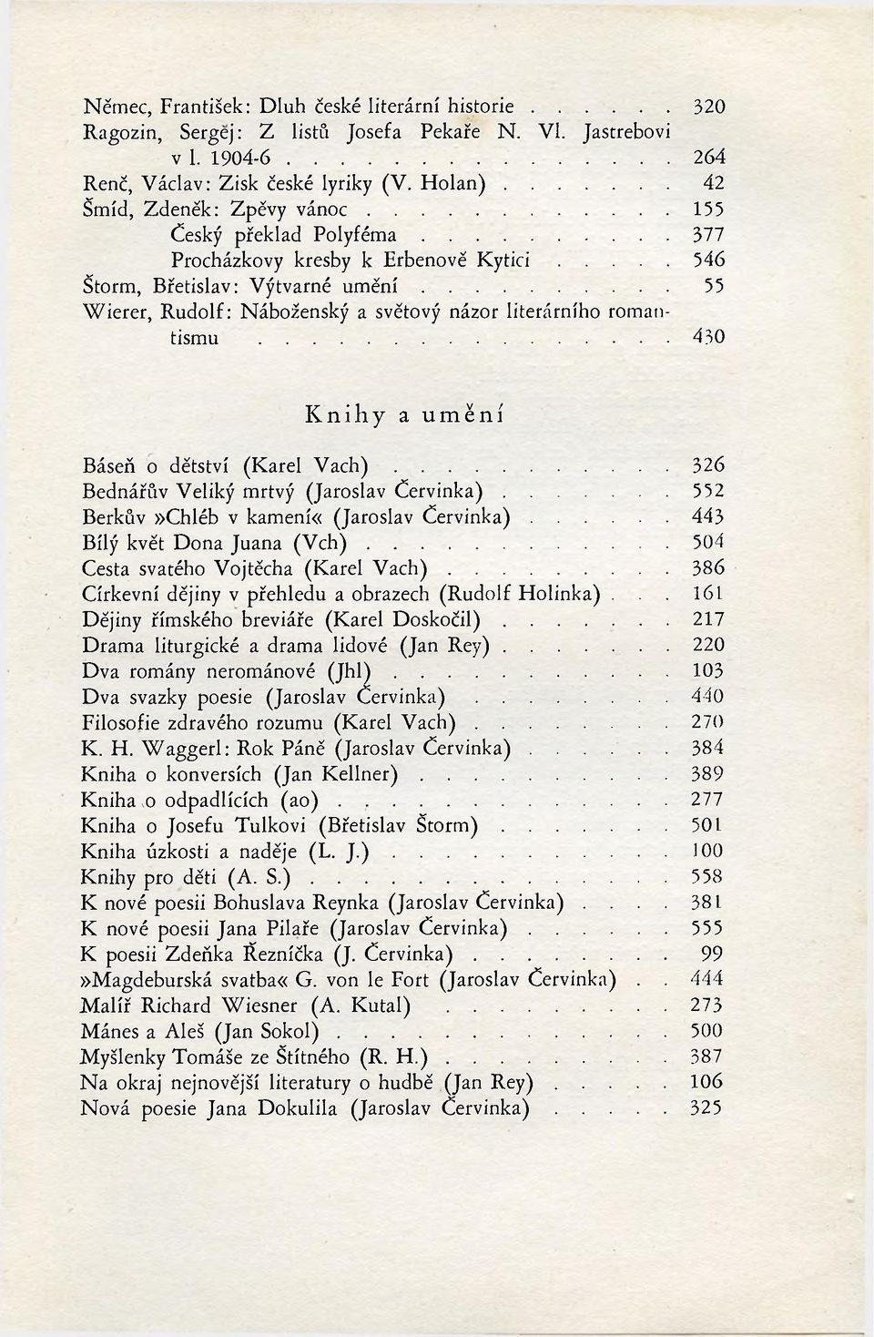 . 377 Procházkovy kresby k Erbenově Kytici 546 Štorm, Břetislav: Výtvarné umění 55 Wierer, Rudolf: Náboženský a světový názor literárního romantismu 430 Knihy a umění Báseň o dětství (Karel Vach) 326