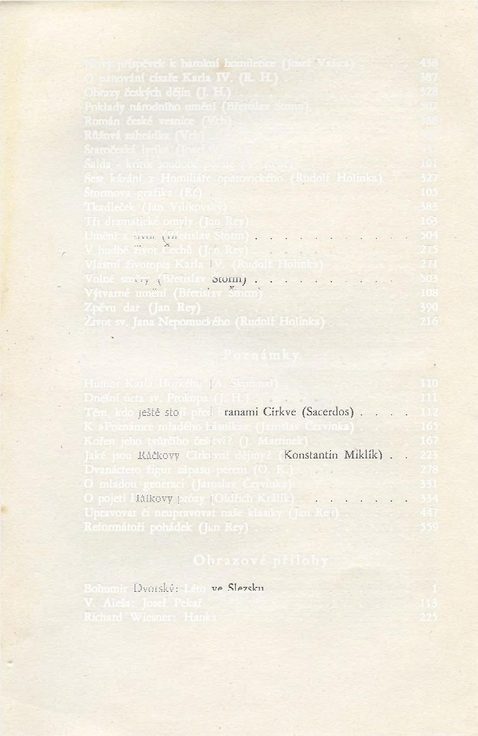 . 327 Štormova grafika (Rč) 105 Tkadleček (Jan Vilikovský) 383 Tři dramatické omyly (Jan Rey) 163 Umění a život (Břetislav Štorm) 504 V hudbě život Čechů (Jan Rey) 275 Vlastní životopis Karla IV.