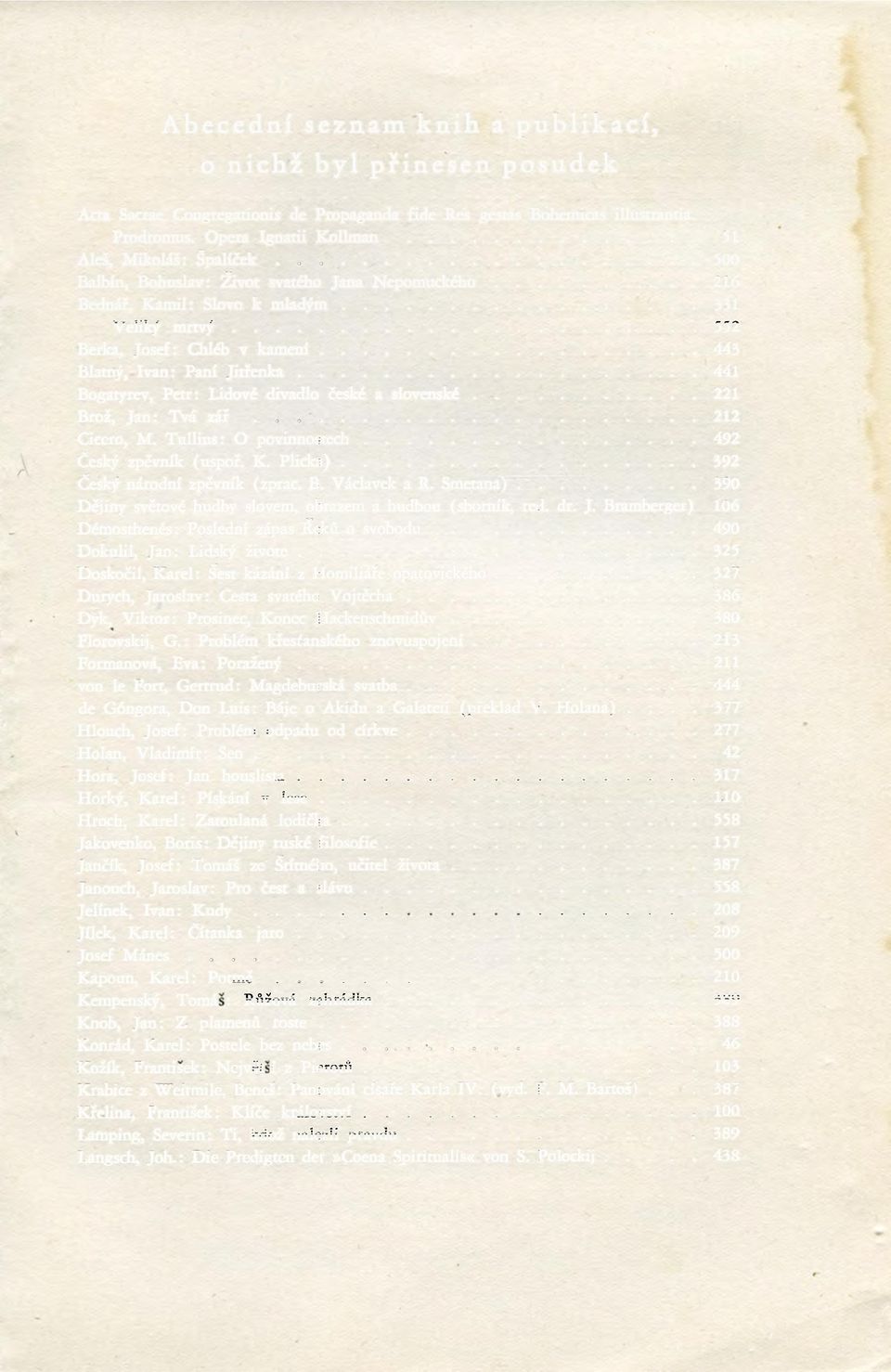 Ivan: Paní Jitřenka 441 Bogatyrev, Petr: Lidové divadlo české a slovenské 221 Brož, Jan: Tvá zář 212 Cicero, M. Tullius: O povinnostech. 492 Český zpěvník (uspoř. K.